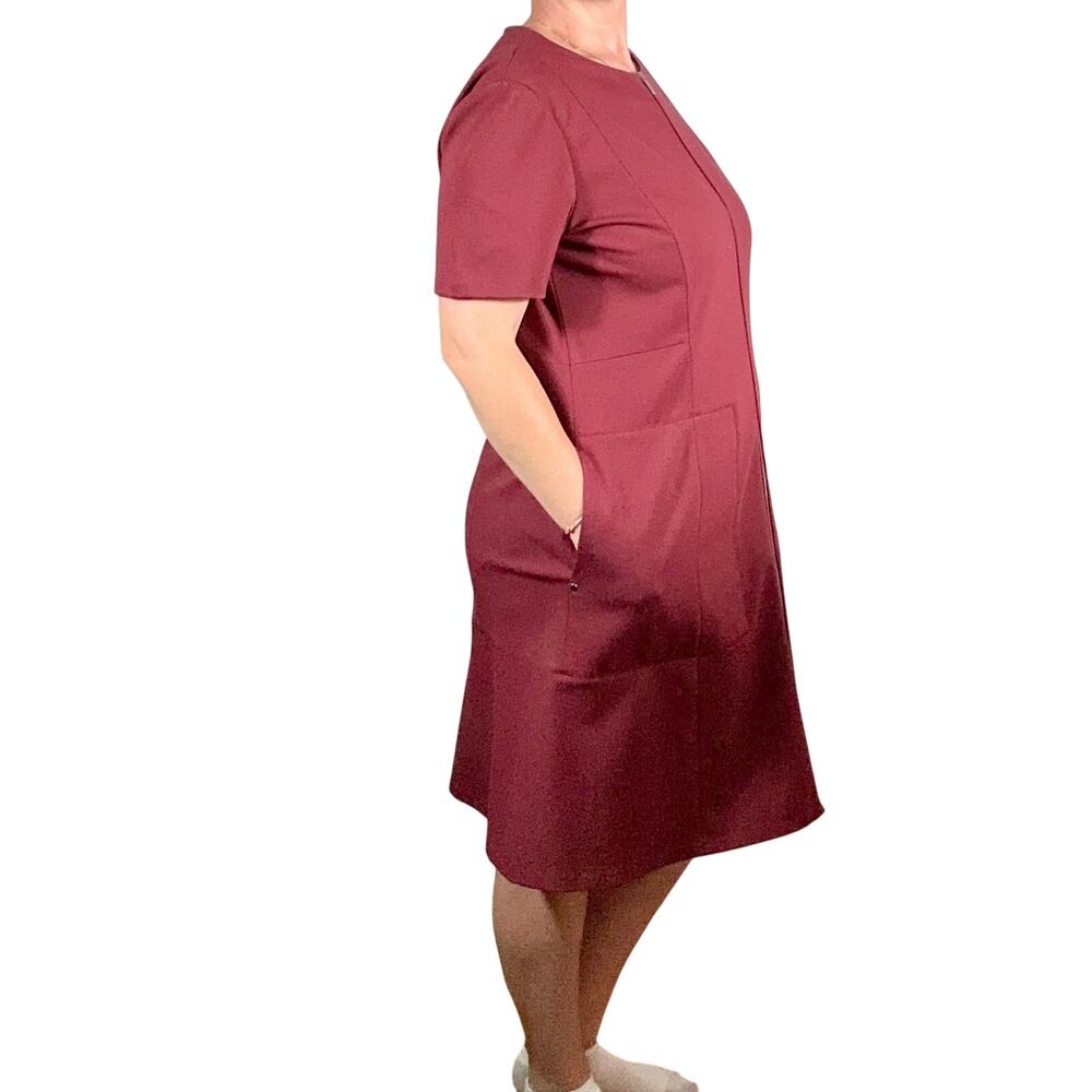 Lafayette 148 NY Burgundy A-Line Dress Zip Front Short Sleeve Pockets Size 14/16 - Picture 4 of 16